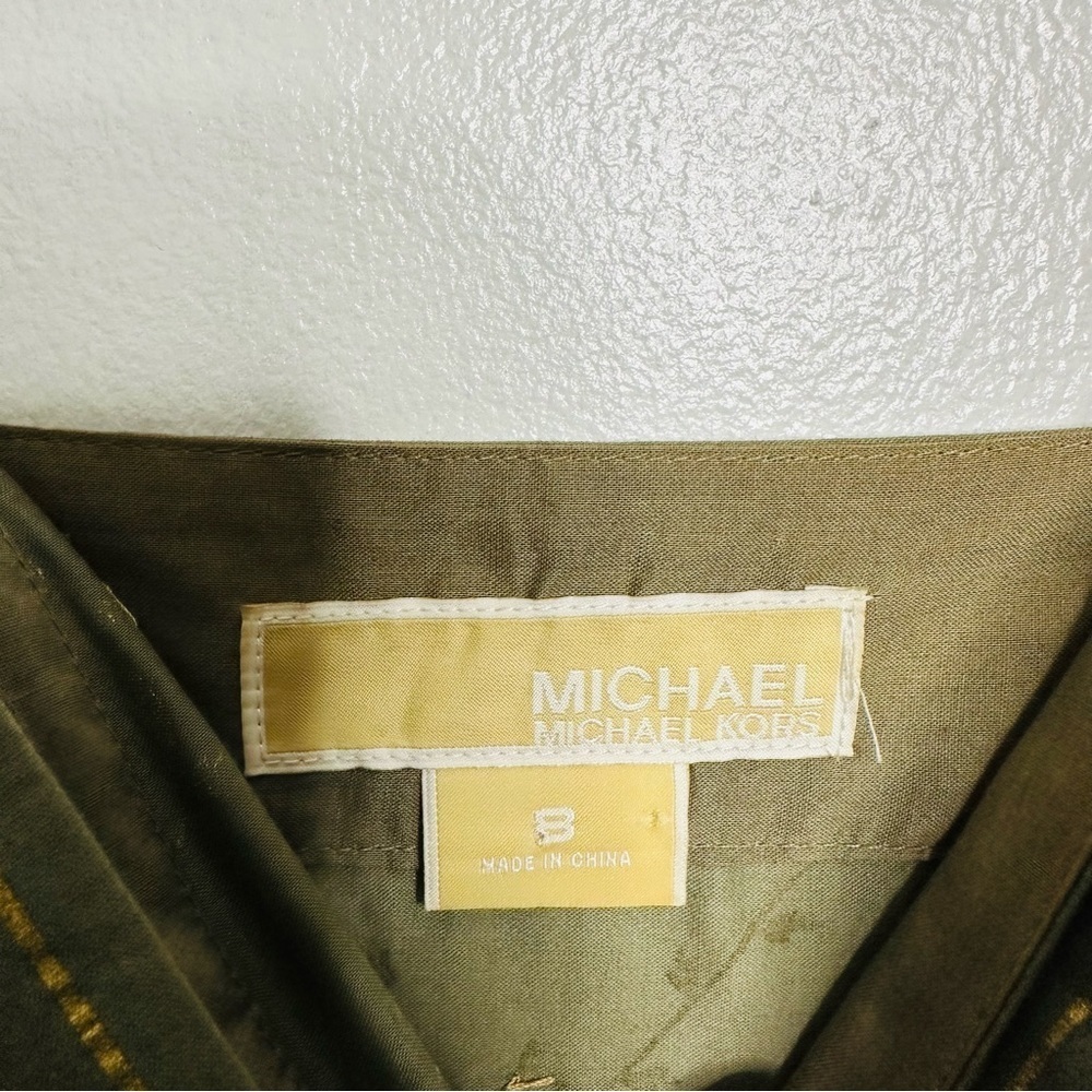 MICHAEL Michael Kors Olive Green Gold Imprint Border with Sequins Dress Size 8 - Picture 6 of 6